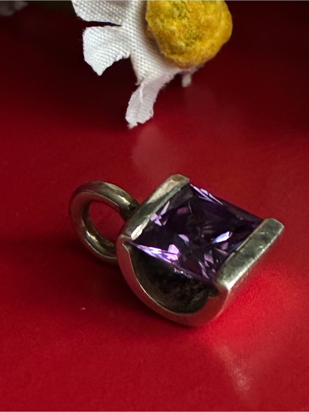 Sterling Silver Necklace Pendant with Purple Square Gemstone